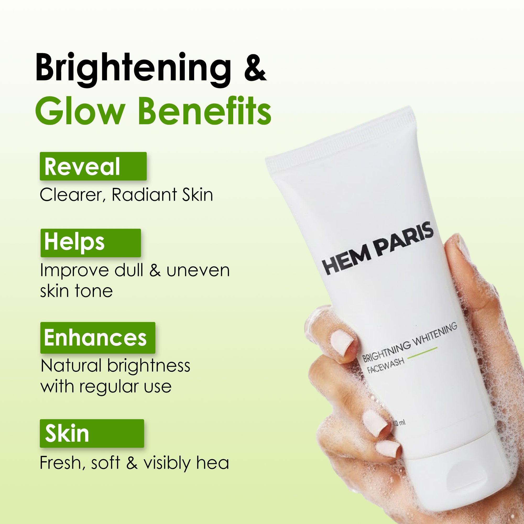 Brightening Whitening Face Wash for Men & Women | Deep Cleansing Facewash with Natural Extracts | Helps Reduce Dullness & Uneven Skin Tone | Daily Use Cleanser | 100 ml